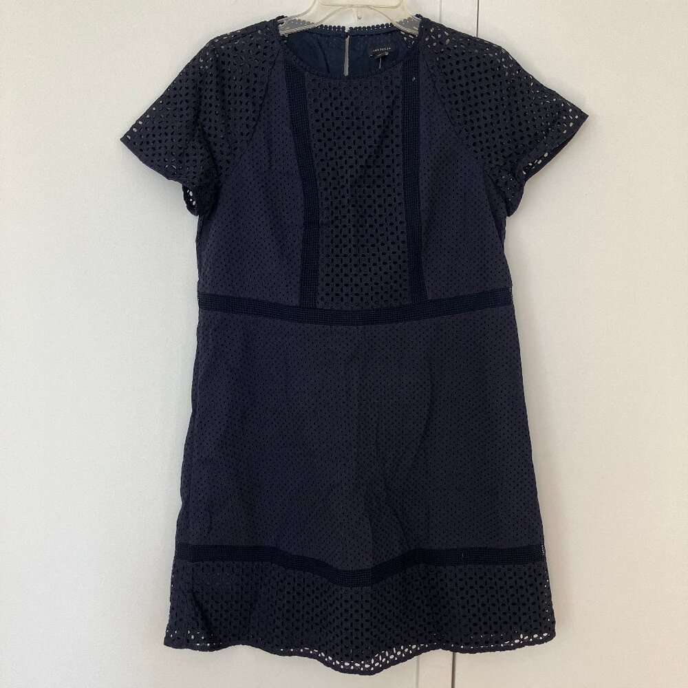 NWT Ann Taylor Navy Baby Doll sz 2 dress embroidered 100% cotton & 100% cotton l